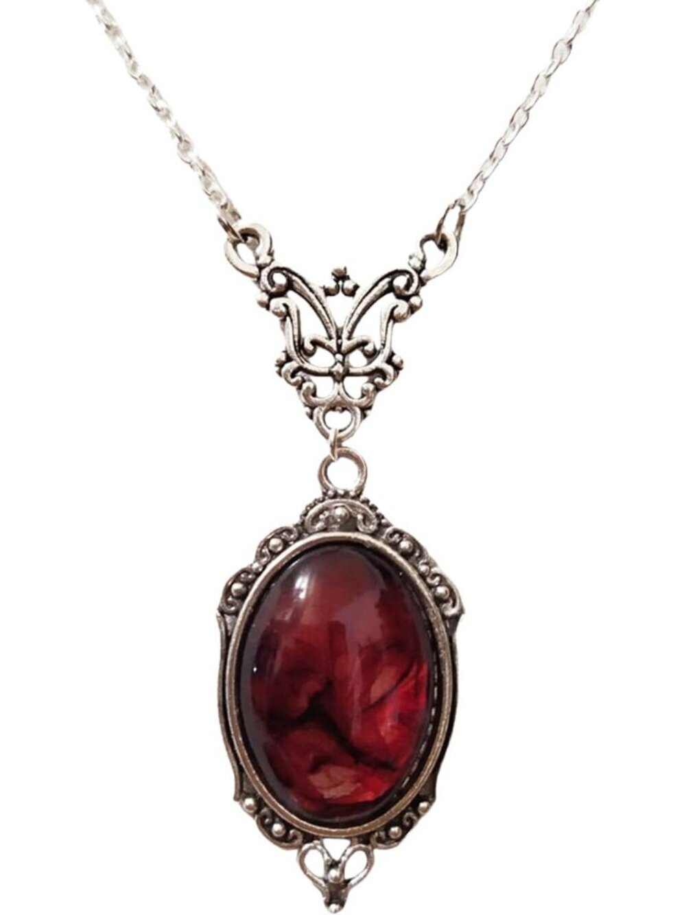Women's Demon Red Gothic Vintage Stardust Crystal Cameo Pendant Vampire Necklace